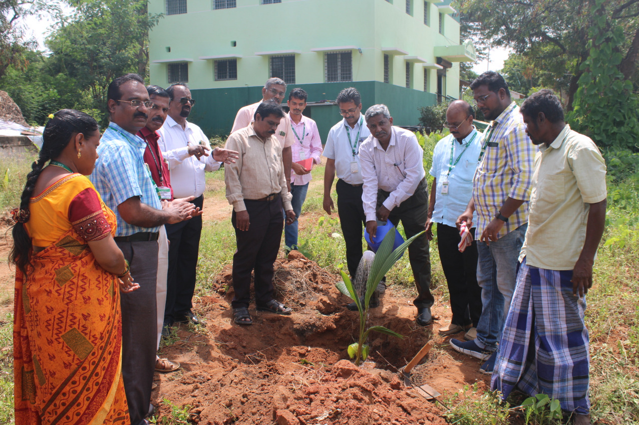 Dr. Murugan, DEE, TNAU Planting Coconut seedlings